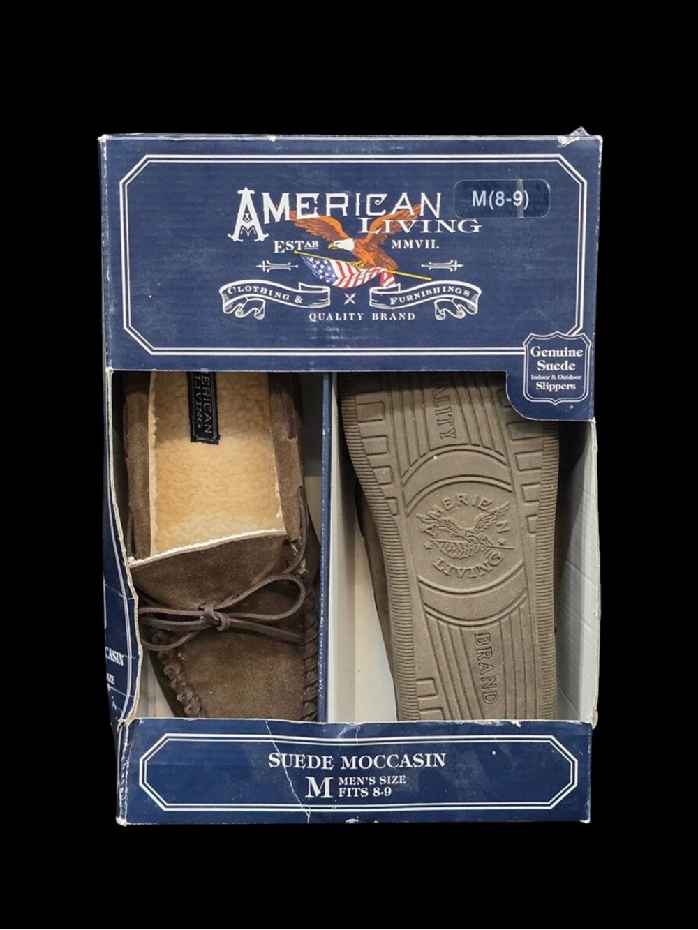 American Living Men's Genuine Suede Moccasin Slippers - NIB Size 8-9